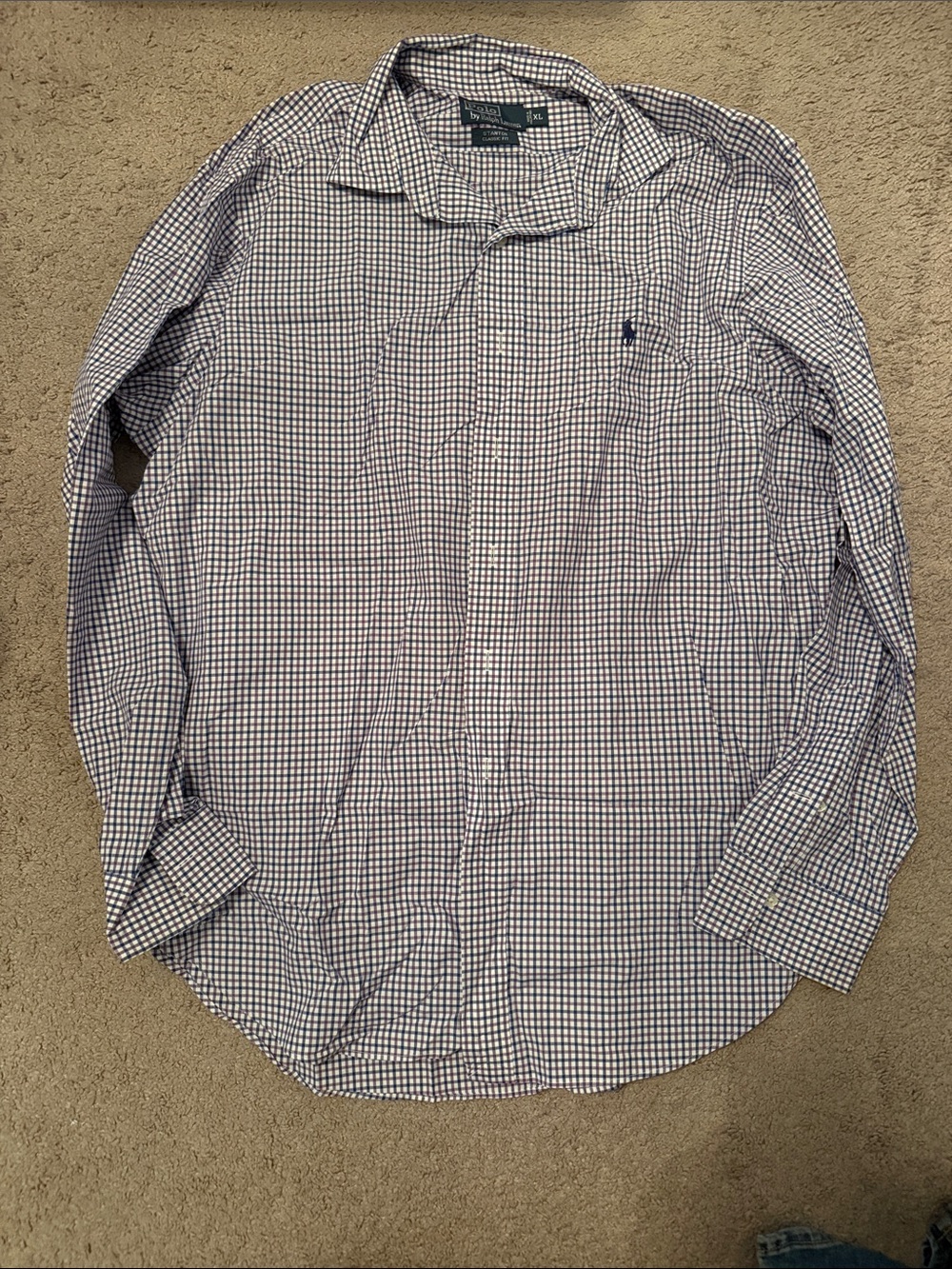 Ralph Lauren White and Navy and Purple Check Button-Down Dress Shirt